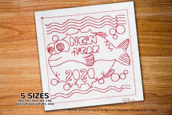 Baby Fish 2020 Happy New Year Redwork Review for Apparel Projects
