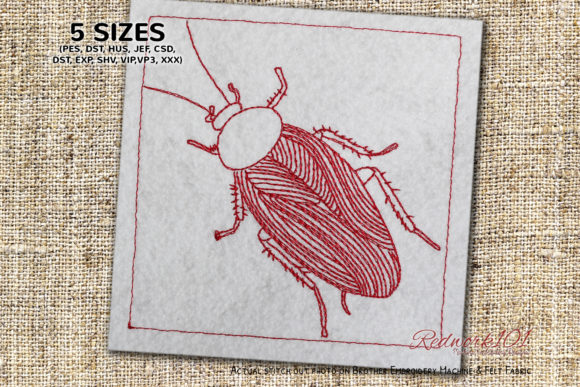Blattodea Beetle Redwork: A Delightful Embroidery Design for Personalized Gifts
