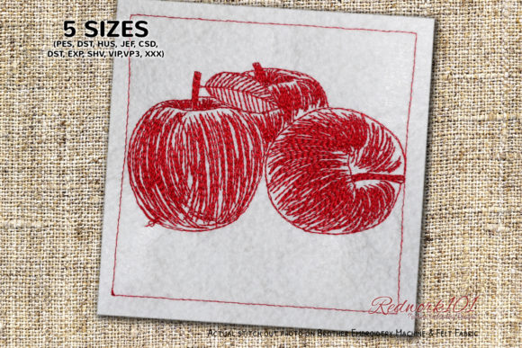 Fresh Apples Redwork for Business Embroidery