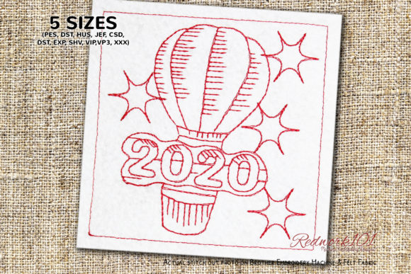 Hot Air Balloon 2020 Redwork Design Review for Embroidery Sellers
