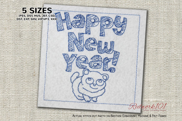 New Year Celebration with Cute Puppy: A Charming Embroidery Design for Personalized Gifts