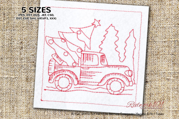 Van with Christmas Tree: A Festive Embroidery Design for Craft Fairs